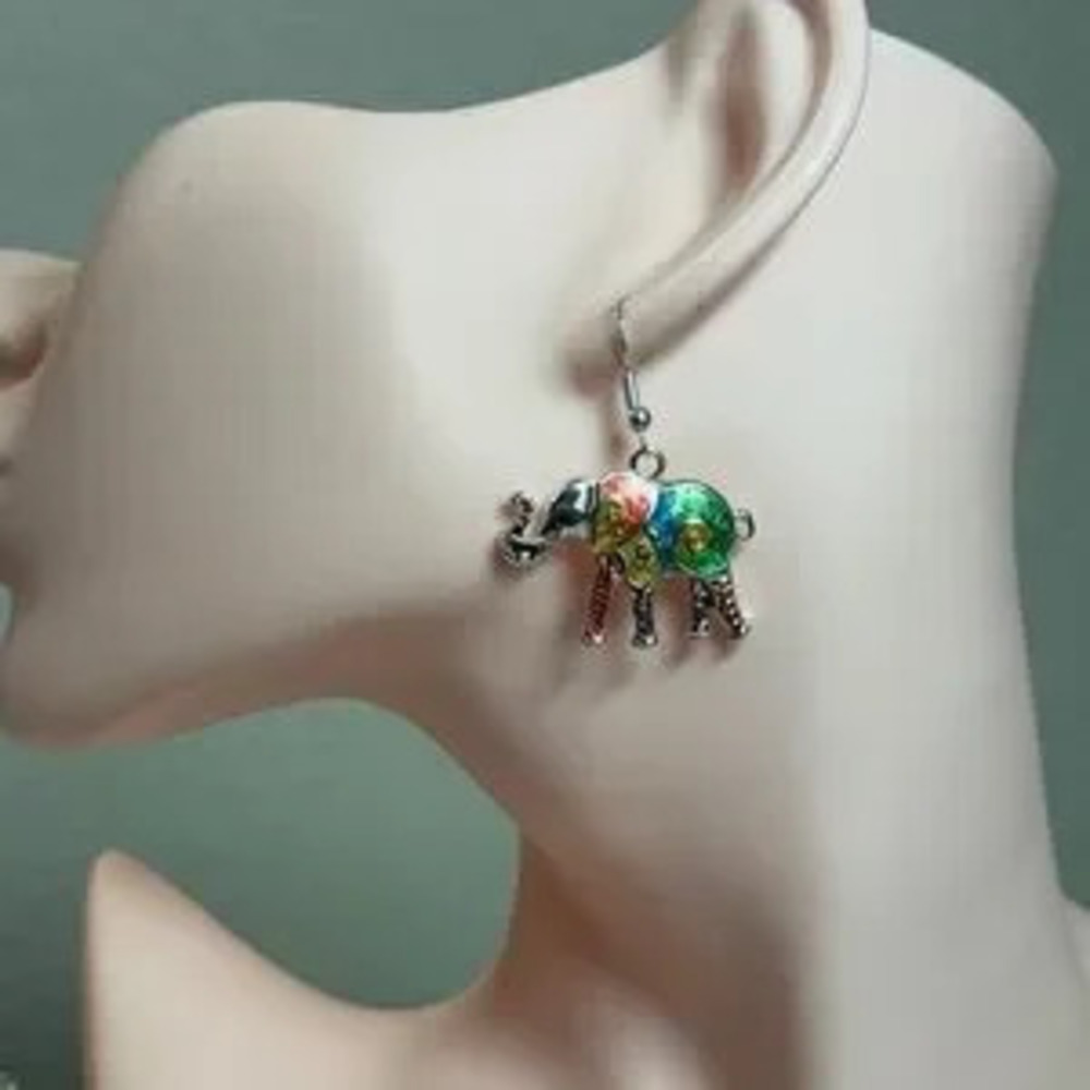 ?? Colorful Elephant Dangle Earrings ?? - Picture 2 of 7